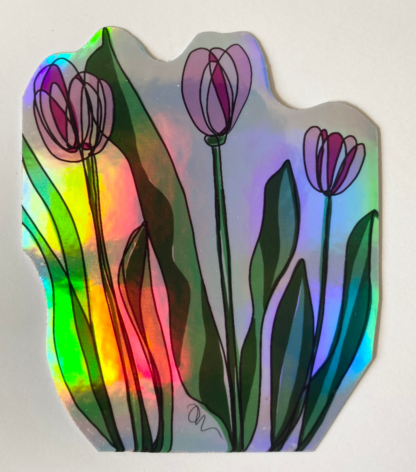 Pink Tulips Holographic Sticker