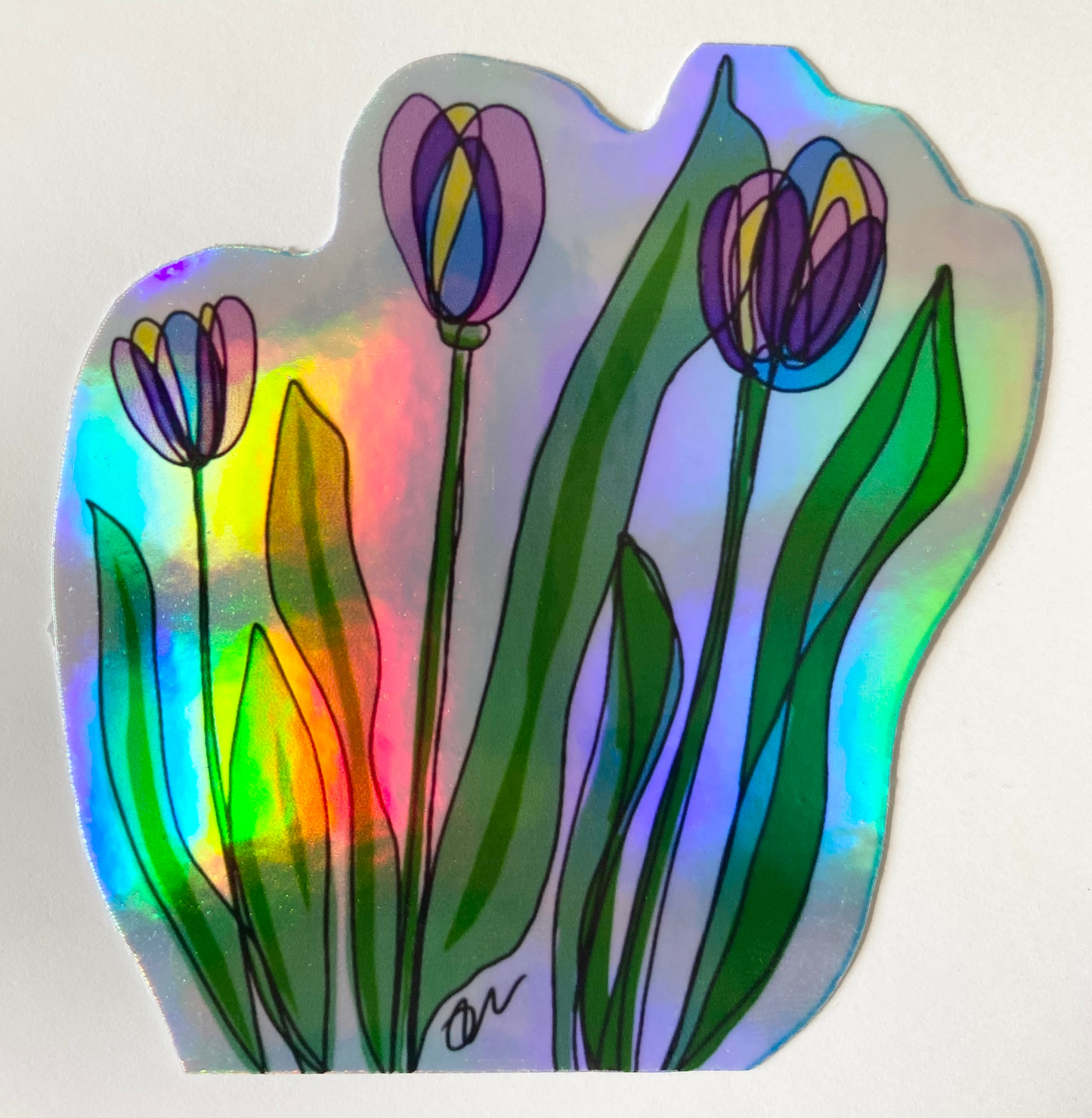 Purple Tulips Holographic Sticker
