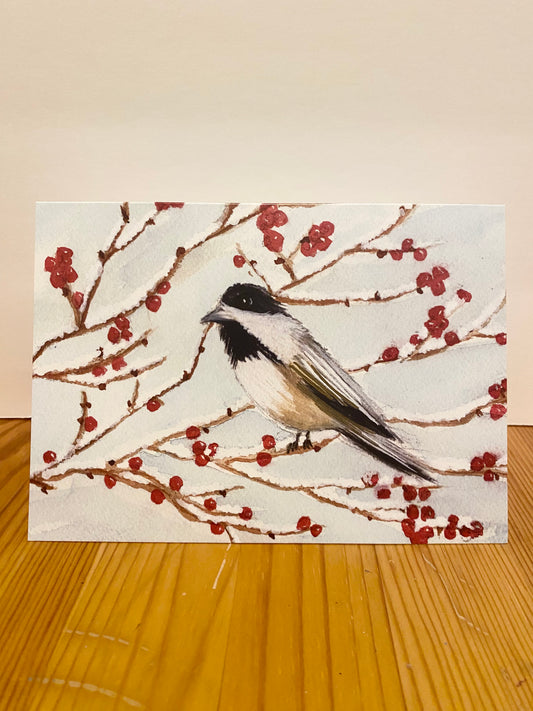 Chickadee on a Winterberry