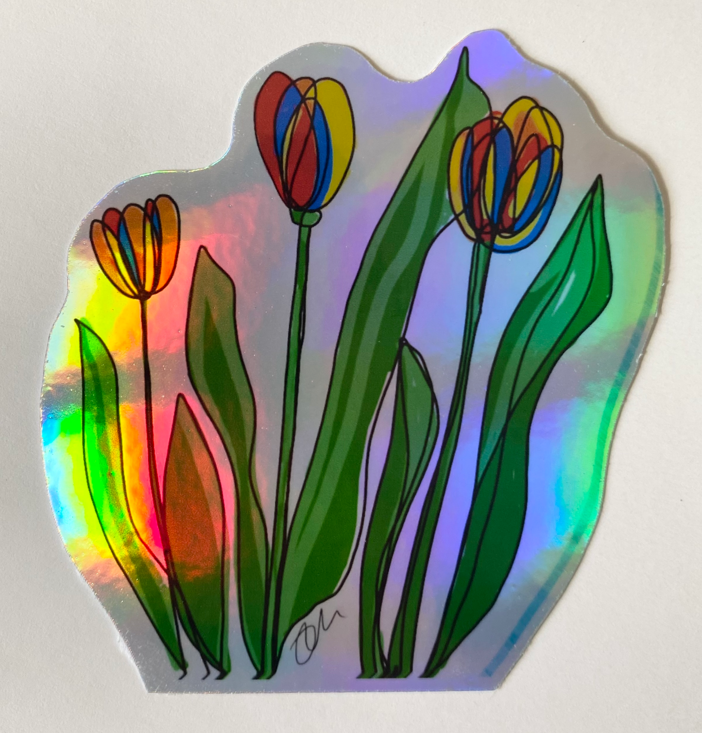 Primary & Secondary Colored Tulips Holographic Sticker